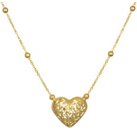 14k gold 18in beaded chain with heart necklace - Picture 1 of 12